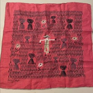 Vintage 1950's Tammis Keefe Red Linen Handkerchief